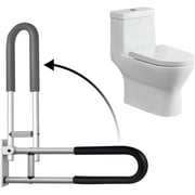 Toilet Grab Bar 28 Inch Flip Up Aluminum Handicap Rails Grab Bars Toilet Rail Bathroom U Shaped and Wall Mount Safety for Seniors Elderly Disabled Pregnant Injured Patients
